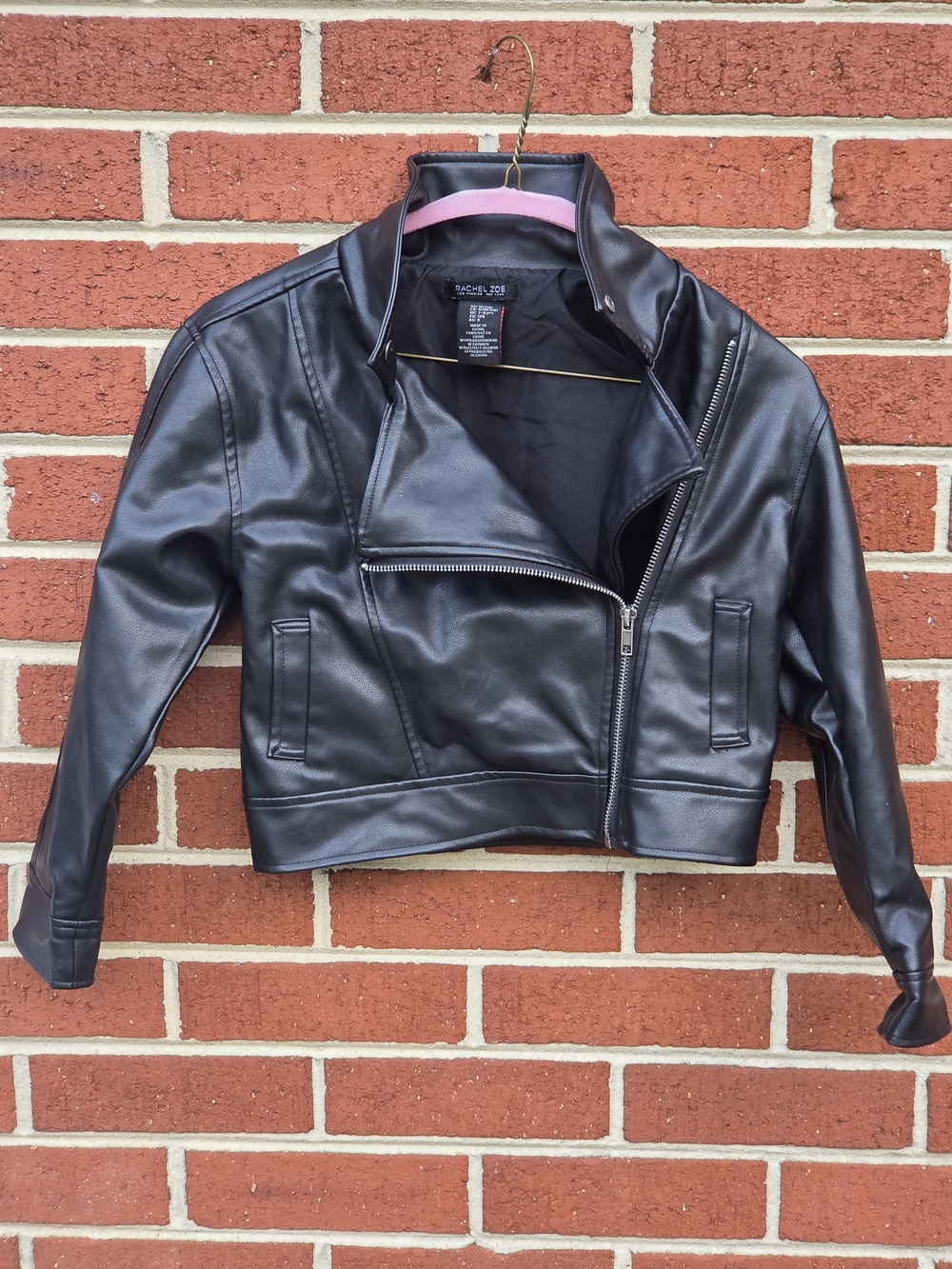 Rachel Zoe Black Faux Leather Cropped Moto Jacket M